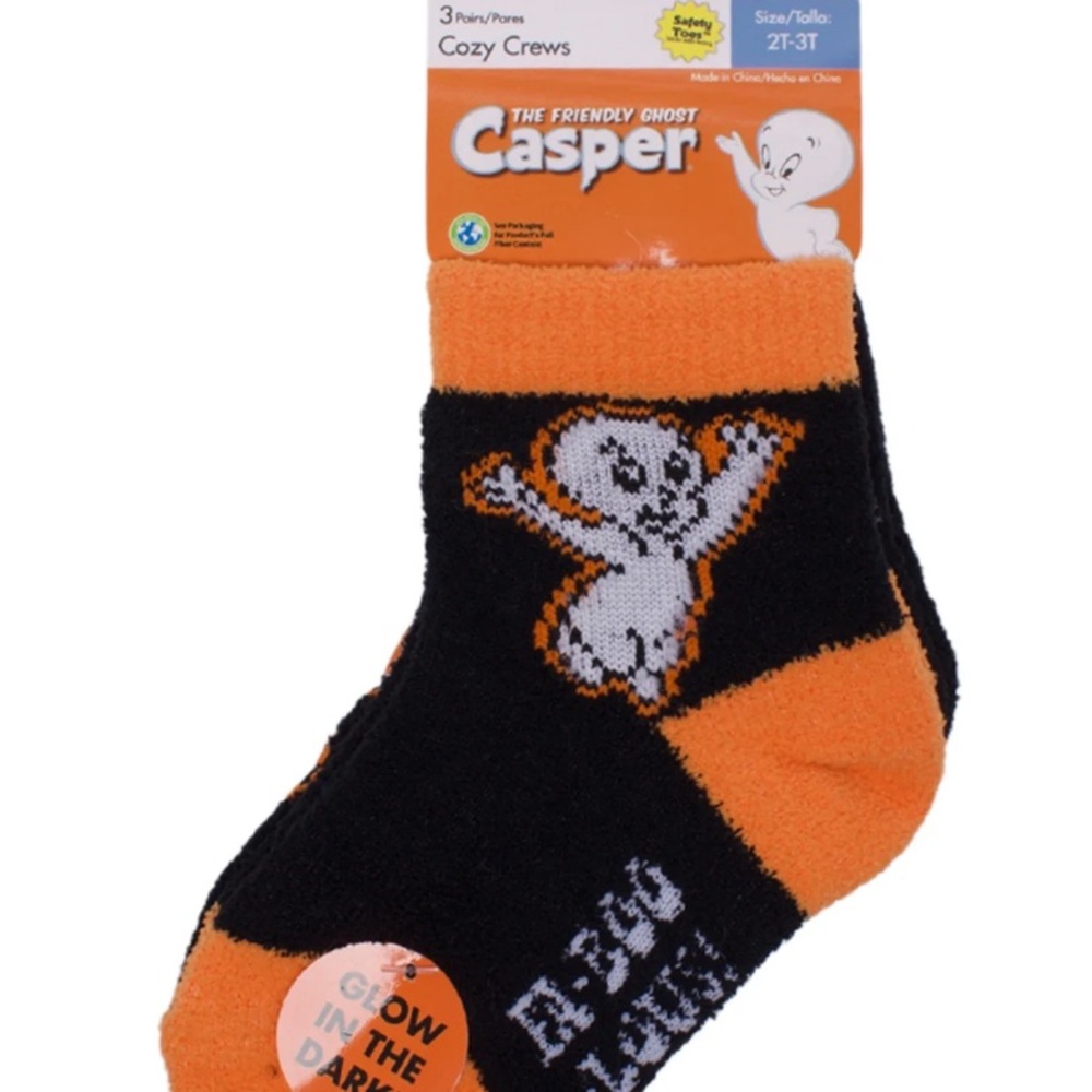 Casper kids Glow-in-the-Dark Socks - Black and Orange; size: 2T-3T